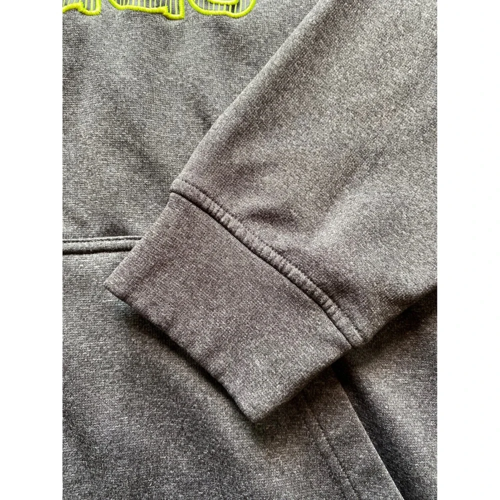 Adidas Mens Gray Fleece Hoodie Neon Green Logo Pullover F82296 XL